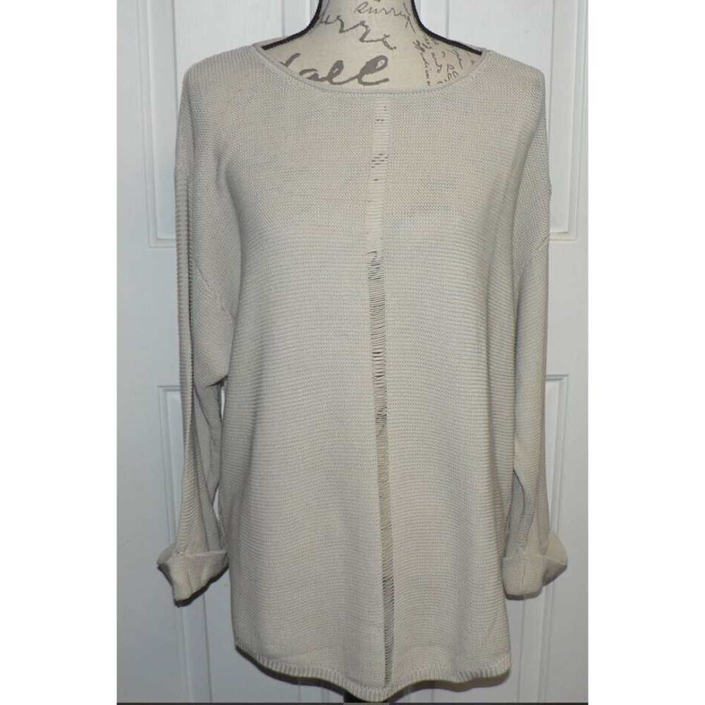 Line Knitwear Cuff Long Sleeve‎ Oversized Open Detail Sweater In Sesame XS